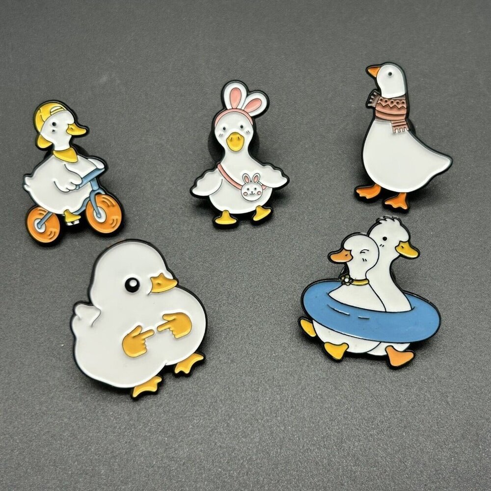 Set of 5 Enamel Pins Ducks Cute Spring Winter Lapel Hat Backpack Bag Purse